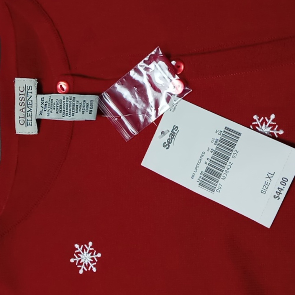 Classic Elements Red Full Button Cardigan w Christmas Tree Embellishments XL NWT - Picture 4 of 5